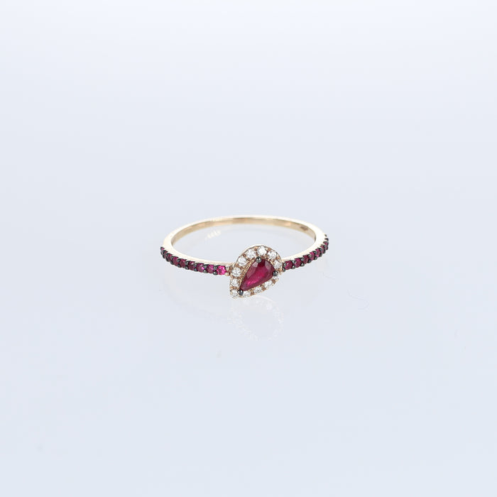 Anello in Oro Rosa 18kt con Rubino Goccia e Diamanti