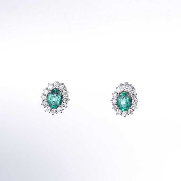 Orecchini a Lobo in Oro Bianco 18kt con Smeraldi Ovali e Diamanti