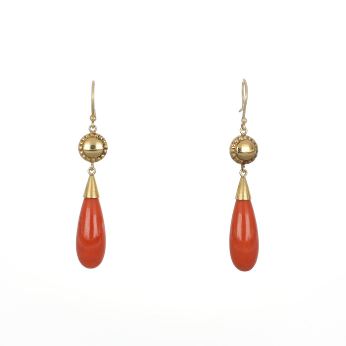Orecchini Pendenti in Oro Giallo 18K con Corallo