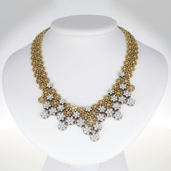 Choker in Oro Giallo 18K Ispirato al Merletto con Accenti Floreali di Diamanti