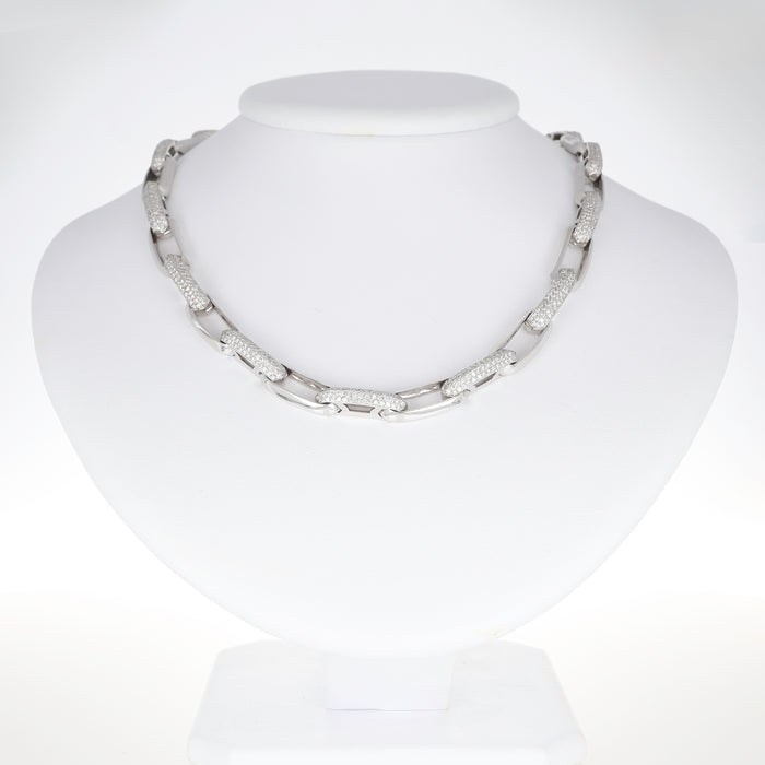 Collana a Catena in Oro Bianco 18k con Diamanti Pavé – 5,26 ct