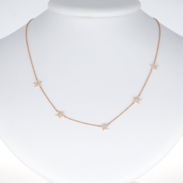 Collana in Oro Rosa 18 Carati con Stelle Pavé di Diamanti