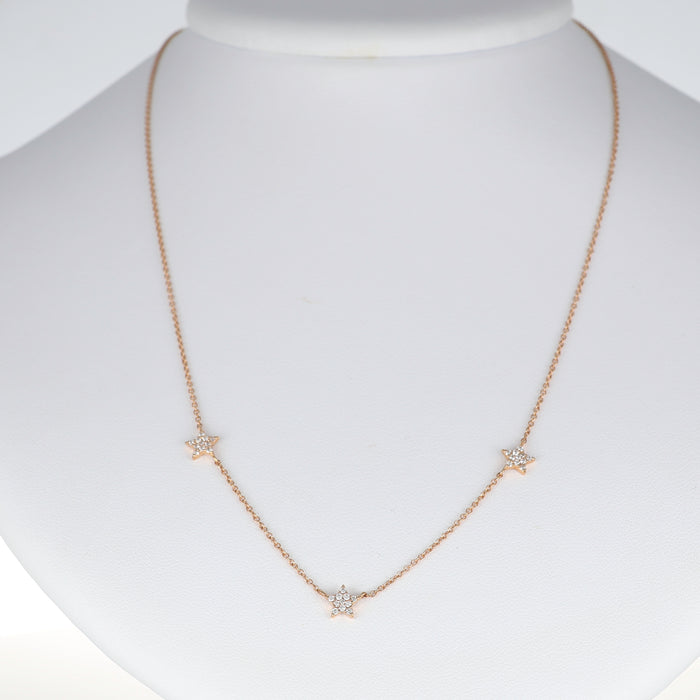Collier in Oro Rosa 18 Carati con Tre Stelle Pavé di Diamanti