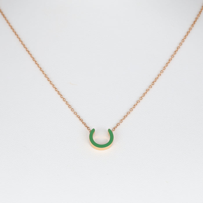 Pendente in Oro Rosa 18 Carati con Motivo a "C" Smaltato Verde