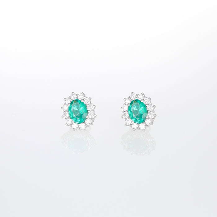 Orecchini a Lobo in Oro Bianco 18kt con Smeraldi e Diamanti