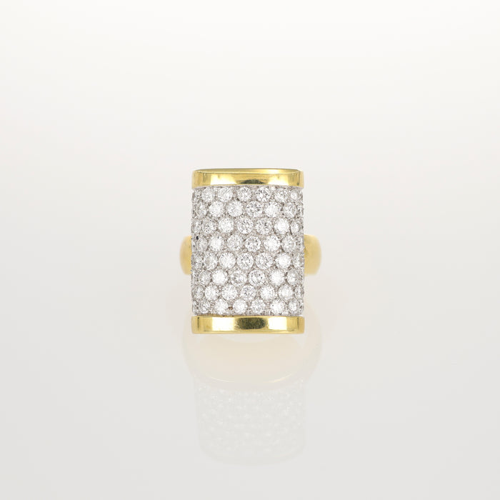 Anello Fascia Rettangolare in Oro Giallo 18kt con Pavé di Diamanti