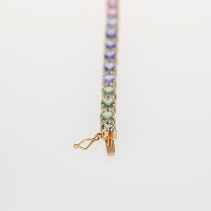 Bracciale Tennis in Oro Rosa 18kt con Zaffiri Ovali e Diamanti
