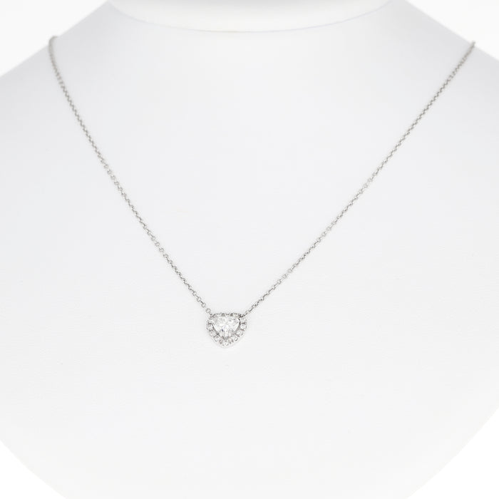 Ciondolo in Oro Bianco con Cuore di Diamante e Cornice di Brillanti