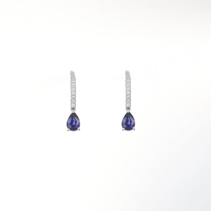 Orecchini Pendenti in Oro Bianco 18kt con Zaffiri Blu e Diamanti
