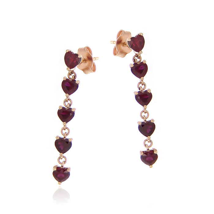Orecchini Cascata di Cuori Red 9Kt