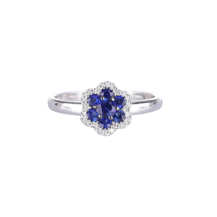 Anello Fiore in Oro Bianco 18kt con Zaffiri Blu e Diamanti