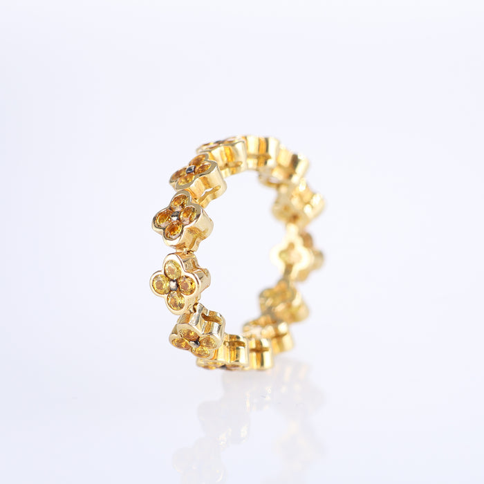 Anello Eternity con Motivo Floreale in Oro Giallo 18k e Zaffiri Gialli