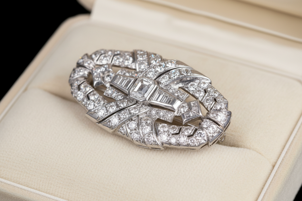 Spilla Art Déco in Platino con Diamanti, Anni '30