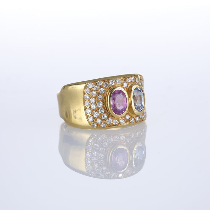 Anello Fascia in Oro Giallo 18kt con Diamanti Naturali e Tormaline