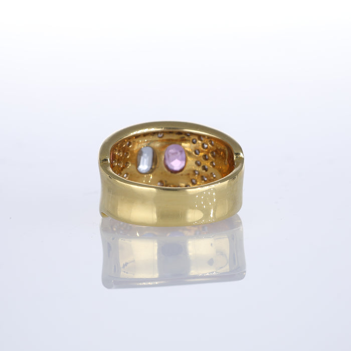 Anello Fascia in Oro Giallo 18kt con Diamanti Naturali e Tormaline