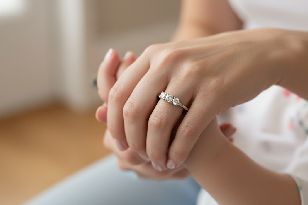 Anello Tre Diamanti in Oro Bianco 18K