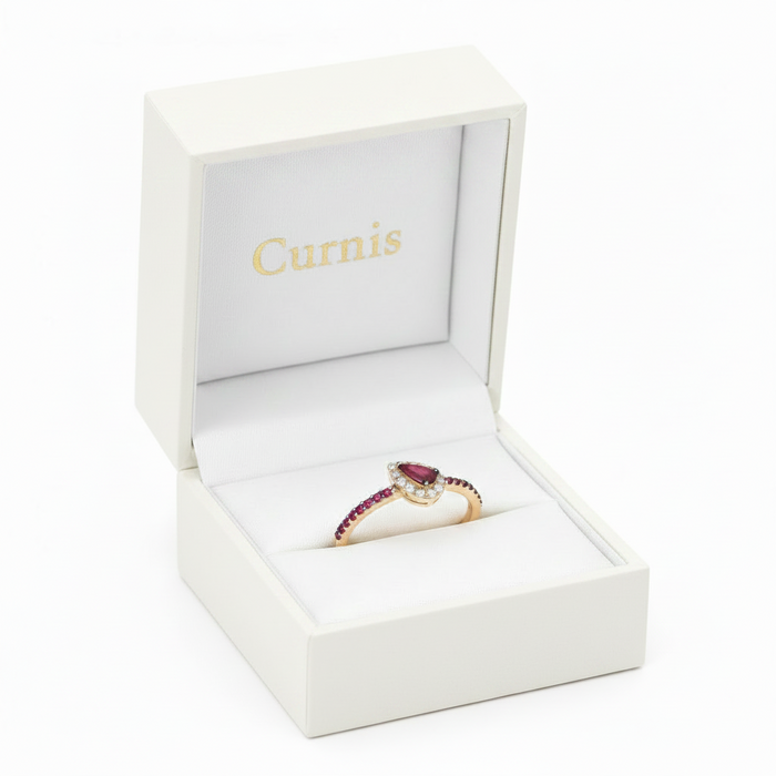 Anello in Oro Rosa 18kt con Rubino Goccia e Diamanti