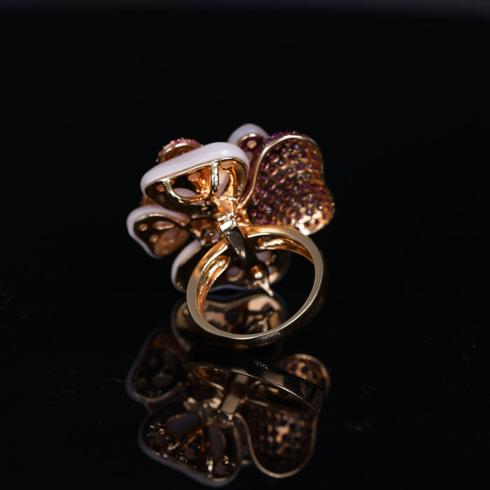 Anello Cupola in Oro Rosa 18kt con Quarzo, Ametiste, Zaffiri Rosa e Pavé di Diamanti