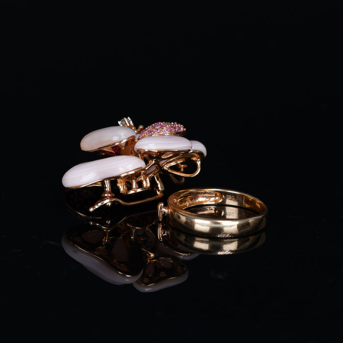 Anello Cupola in Oro Rosa 18kt con Quarzo, Ametiste, Zaffiri Rosa e Pavé di Diamanti