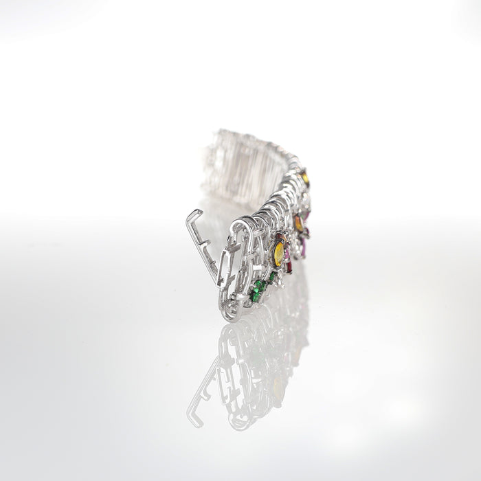 Bracciale Semirigido in Oro Bianco 18kt con Zaffiri Multicolori e Diamanti