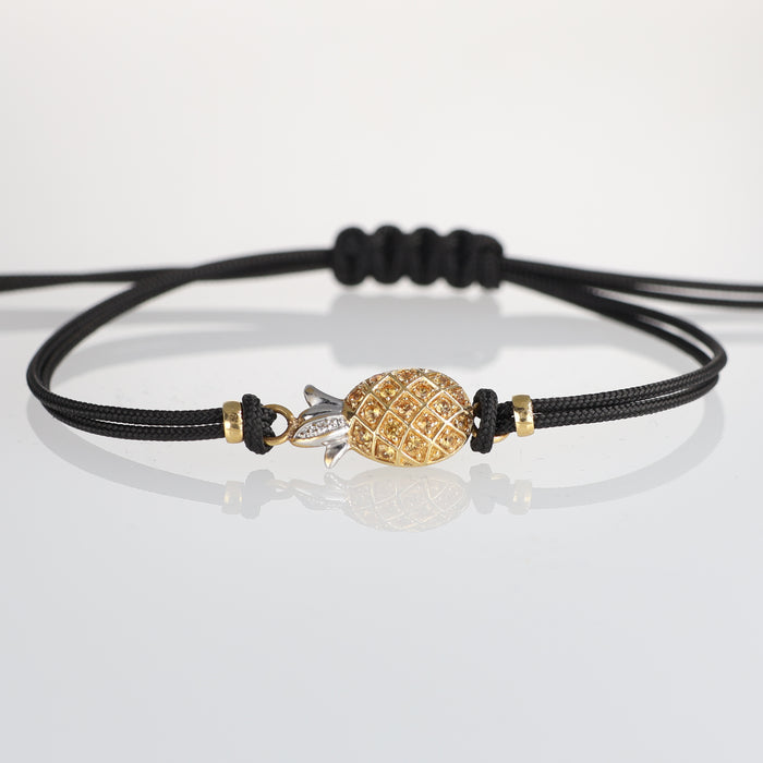 Bracciale con ananas in zaffiri gialli su cordino regolabile