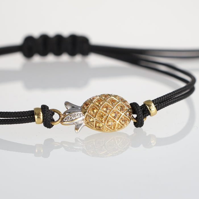 Bracciale con ananas in zaffiri gialli su cordino regolabile
