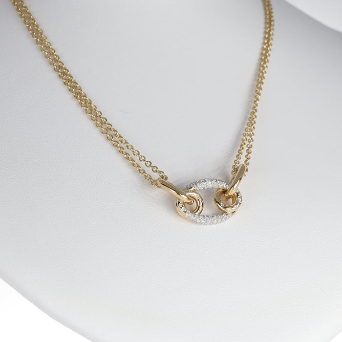 Collana Collezione LOOP in Oro Giallo 18kt con Pendente Ovale e Pavé di Diamanti