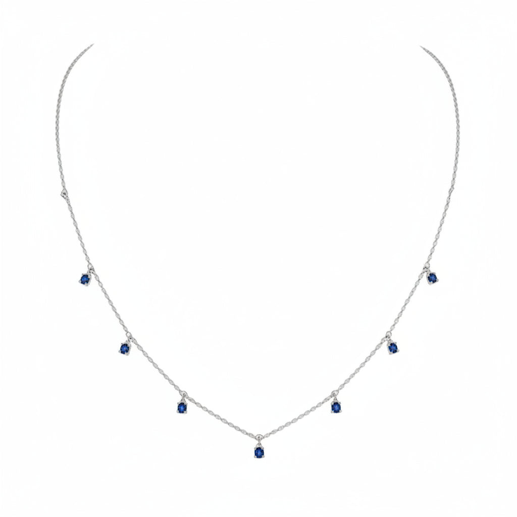 Collana in Oro Bianco 18kt con Pendente in Zaffiri Blu
