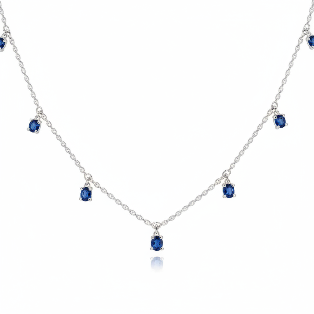Collana in Oro Bianco 18kt con Pendente in Zaffiri Blu