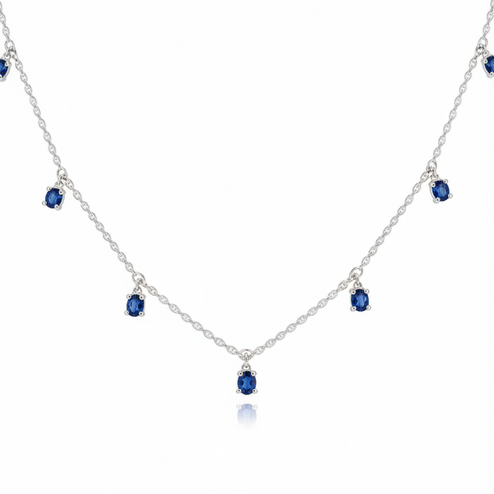 Collana in Oro Bianco 18kt con Pendente in Zaffiri Blu