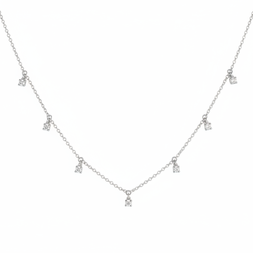 Collana in Oro Bianco 18kt con Sette Pendenti di Diamanti