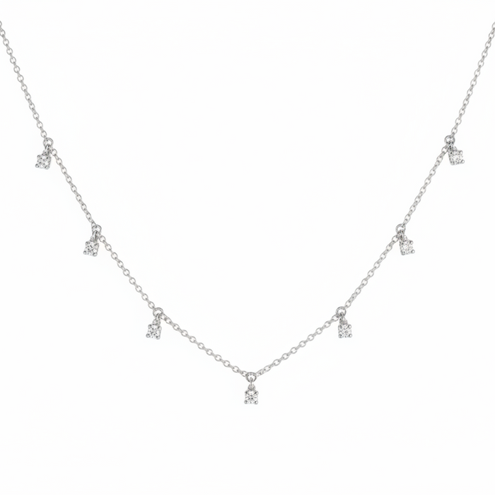 Collana in Oro Bianco 18kt con Sette Pendenti di Diamanti