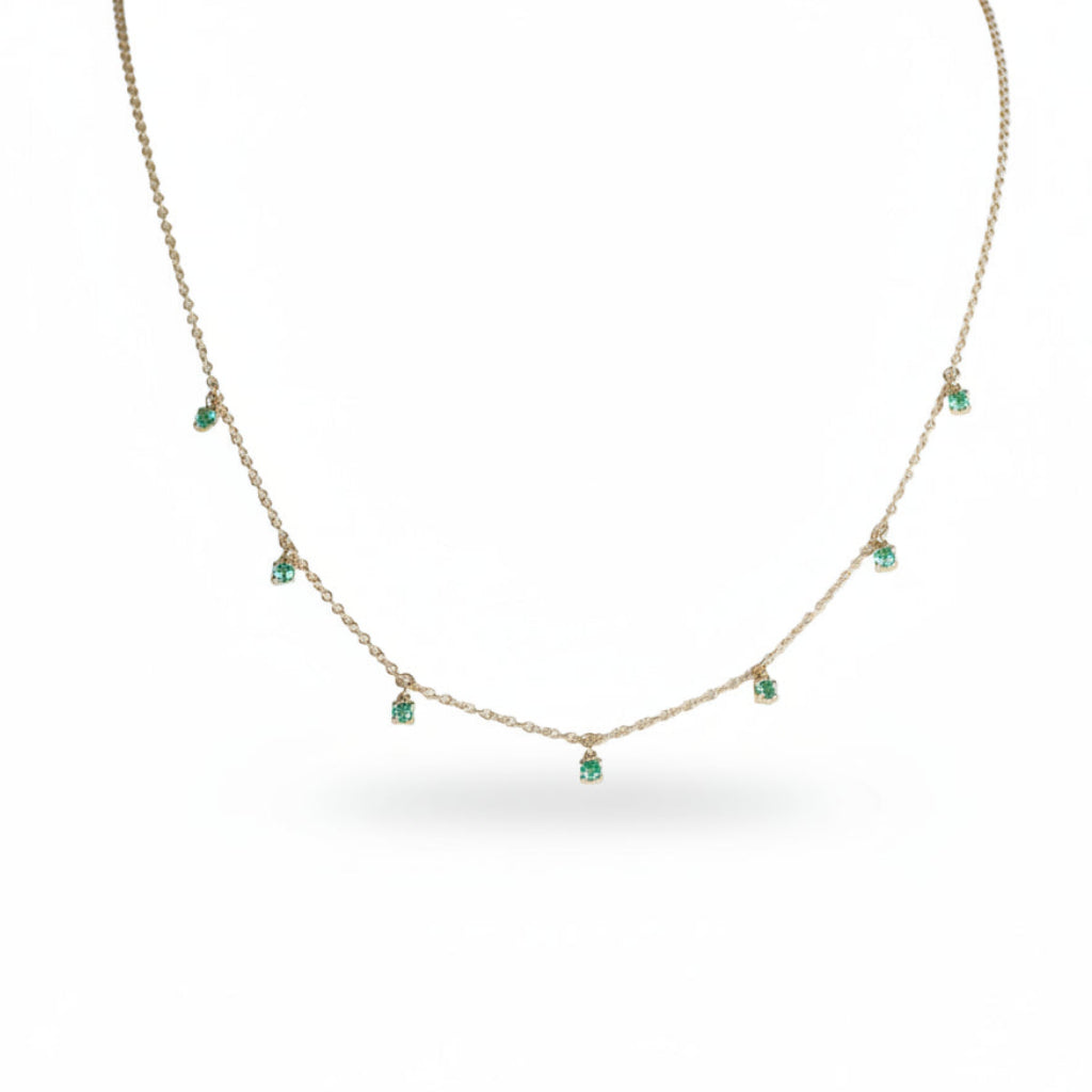 Collana in Oro Bianco 18kt con Sette Pendenti di Smeraldi