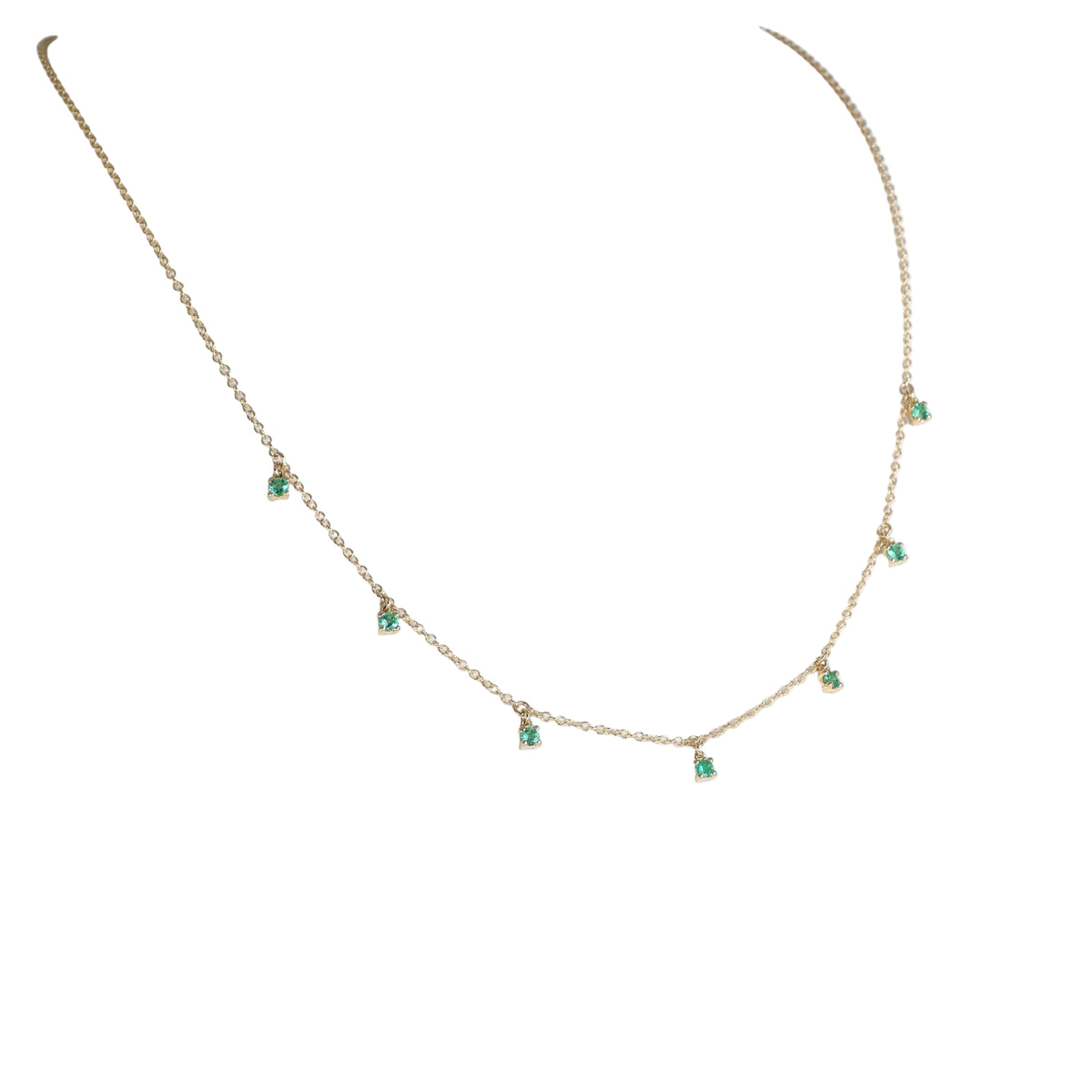 Collana in Oro Bianco 18kt con Sette Pendenti di Smeraldi