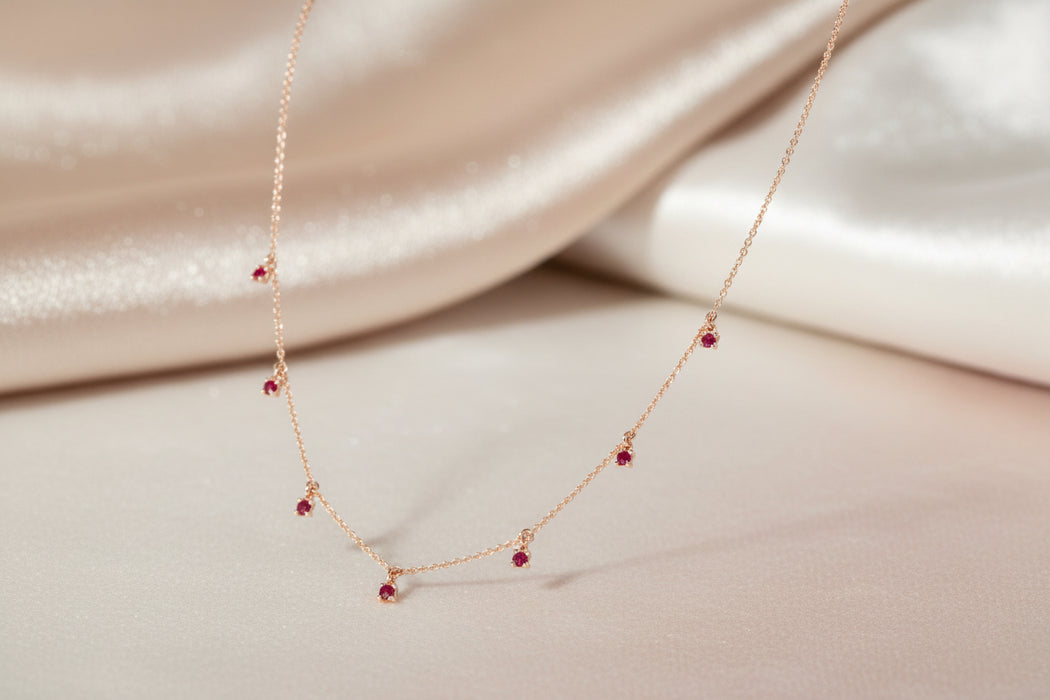 Collana in Oro Rosa  18kt con  Pendenti di Rubini