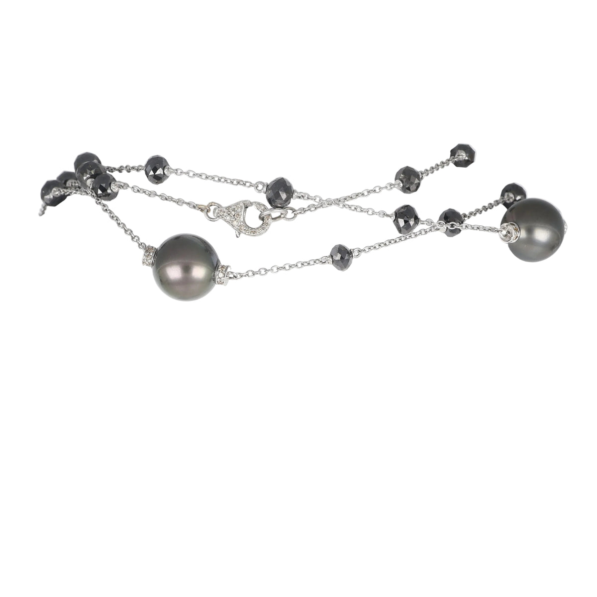 Collana Lunga in Oro Bianco 18kt con Diamanti Neri e Perle Nere