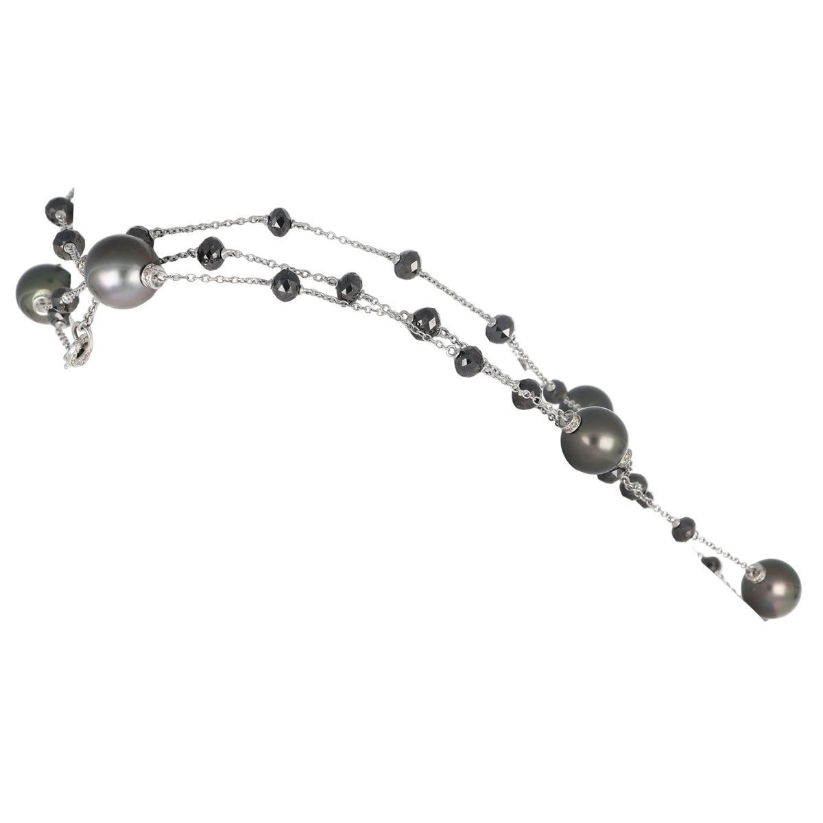Collana Lunga in Oro Bianco 18kt con Diamanti Neri e Perle Nere