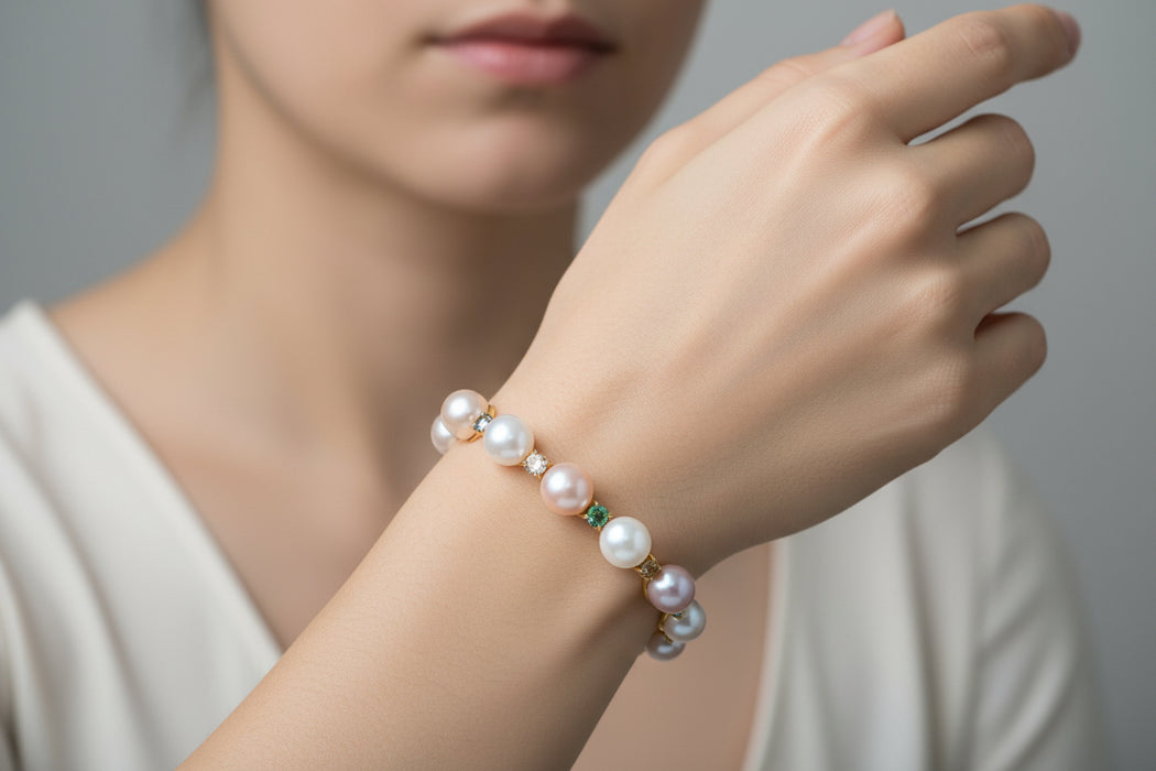 Bracciale in Oro Rosa 18 kt. con Perle e Zaffiri Multicolori – 3,20 ct