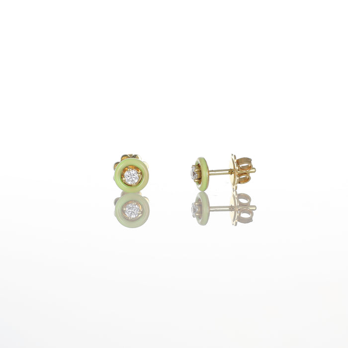 Orecchini Solitario in Oro Rosa 18kt con Diamanti e Smalto