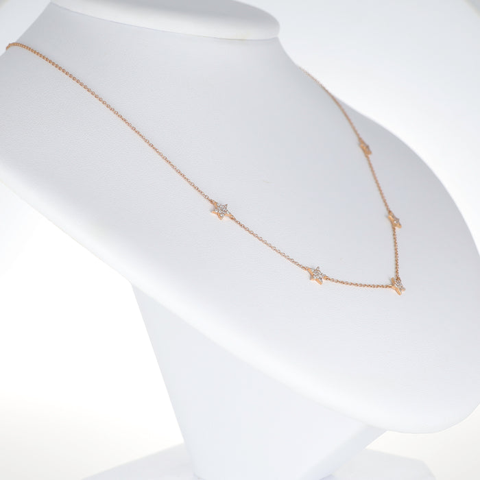 Collana in Oro Rosa 18 Carati con Stelle Pavé di Diamanti