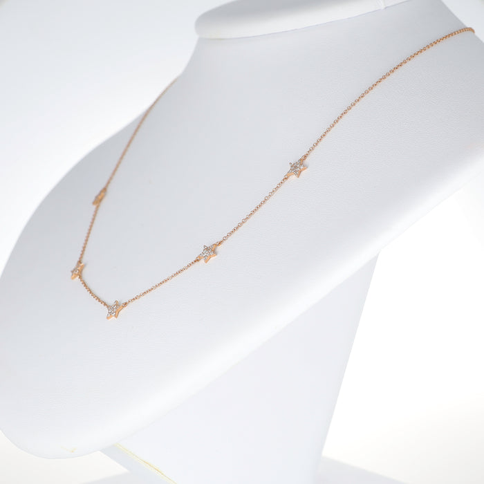 Collana in Oro Rosa 18 Carati con Stelle Pavé di Diamanti