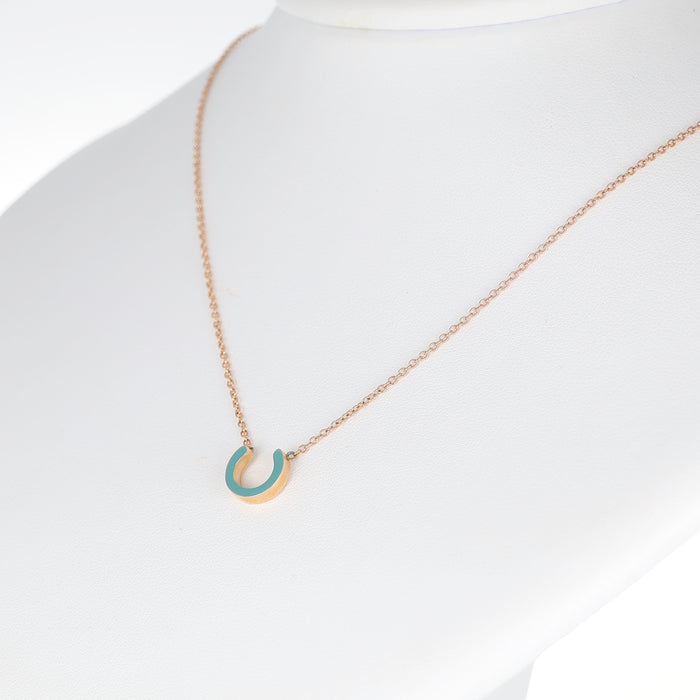 Pendente in Oro Rosa 18 Carati con Motivo a "C" Smaltato Azzurro Chiaro
