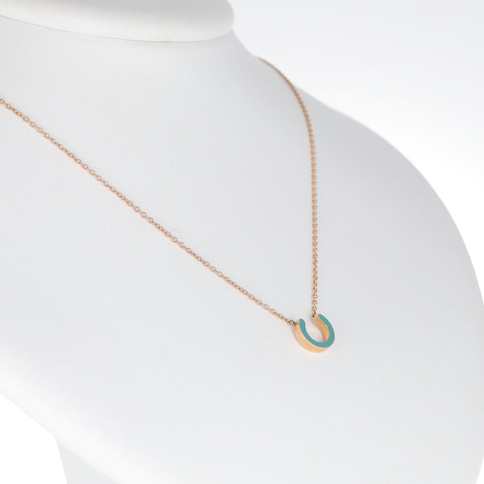 Pendente in Oro Rosa 18 Carati con Motivo a "C" Smaltato Azzurro Chiaro