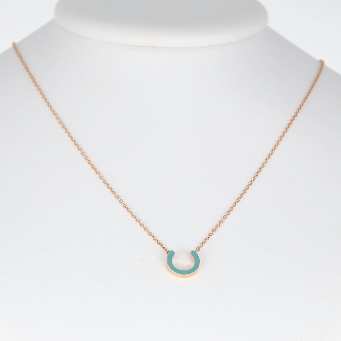 Pendente in Oro Rosa 18 Carati con Motivo a "C" Smaltato Azzurro Chiaro