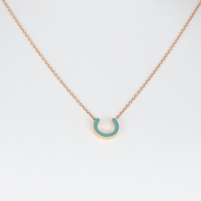 Pendente in Oro Rosa 18 Carati con Motivo a "C" Smaltato Azzurro Chiaro