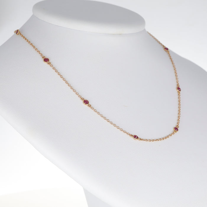 Collana a Catena in Oro Rosa 18 Carati con Rubini – 1,37 Carati