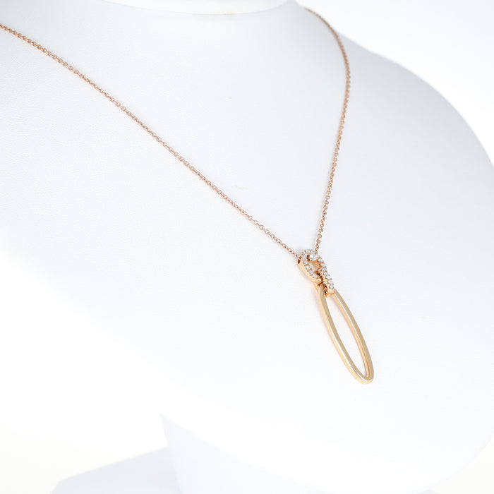 Collana in Oro Rosa 18 Carati con Diamanti Bianchi Taglio Brillante Incastonati a Pavé – 0,17 Ct