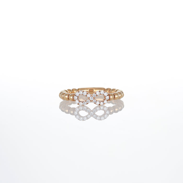 Anello in Oro Rosa con Sferine e Simbolo Infinito in Diamanti