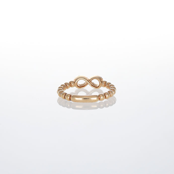 Anello in Oro Rosa con Sferine e Simbolo Infinito in Diamanti