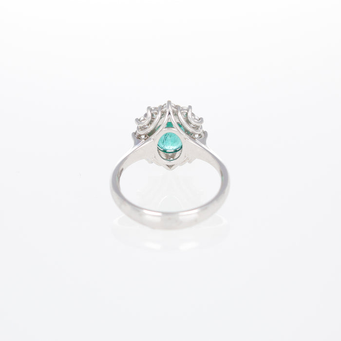 Anello Regina Elena in Oro Bianco 18kt con Smeraldo e Diamanti